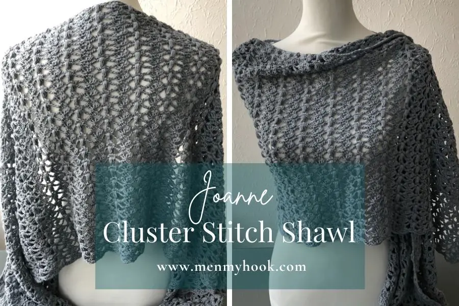 Cluster stitch crochet rectangle shawl pattern - Joanne
