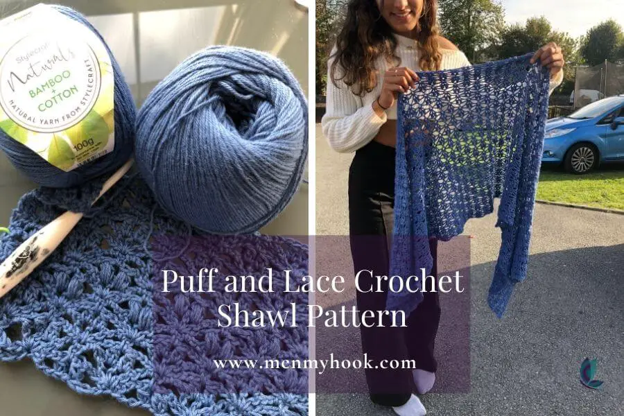 Crochet Puff and Lace Shawl Pattern - Angelina 