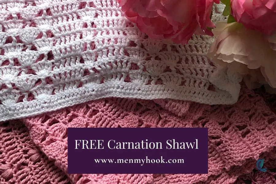 Free Easy Crochet Shawl pattern crochet along, Carnation CAL 2022