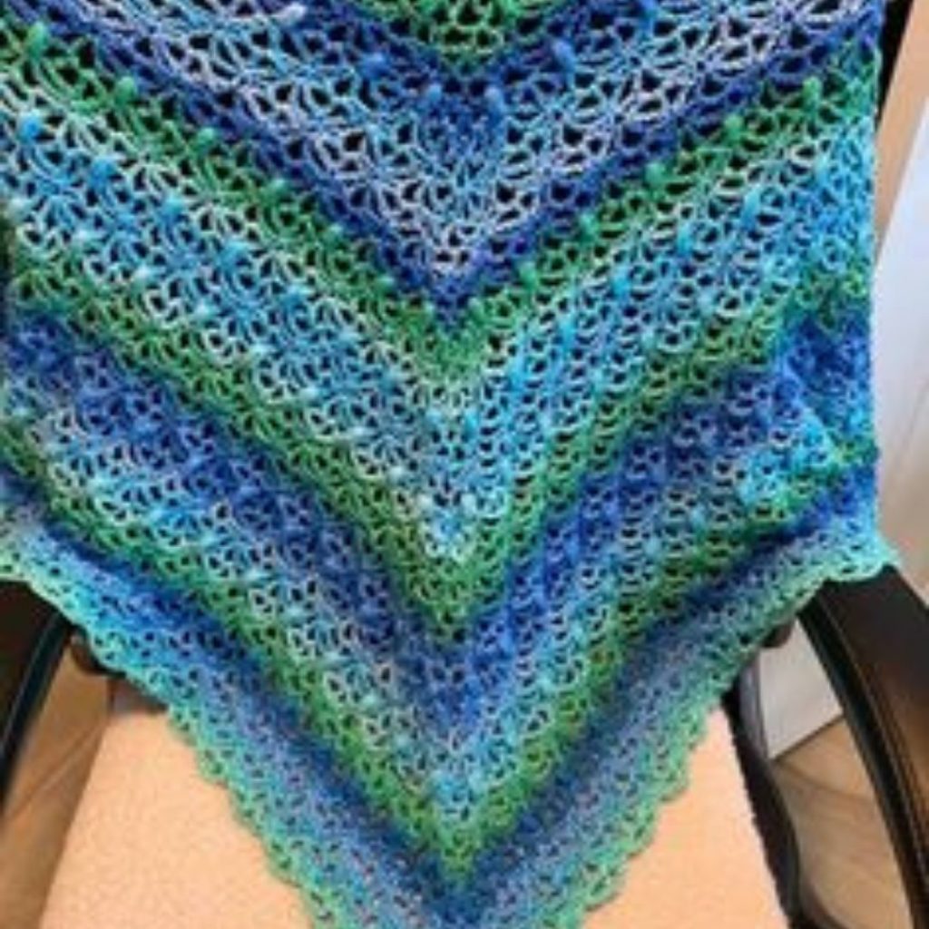 Tester version of Chantelle oversized triangle shawl crochet pattern