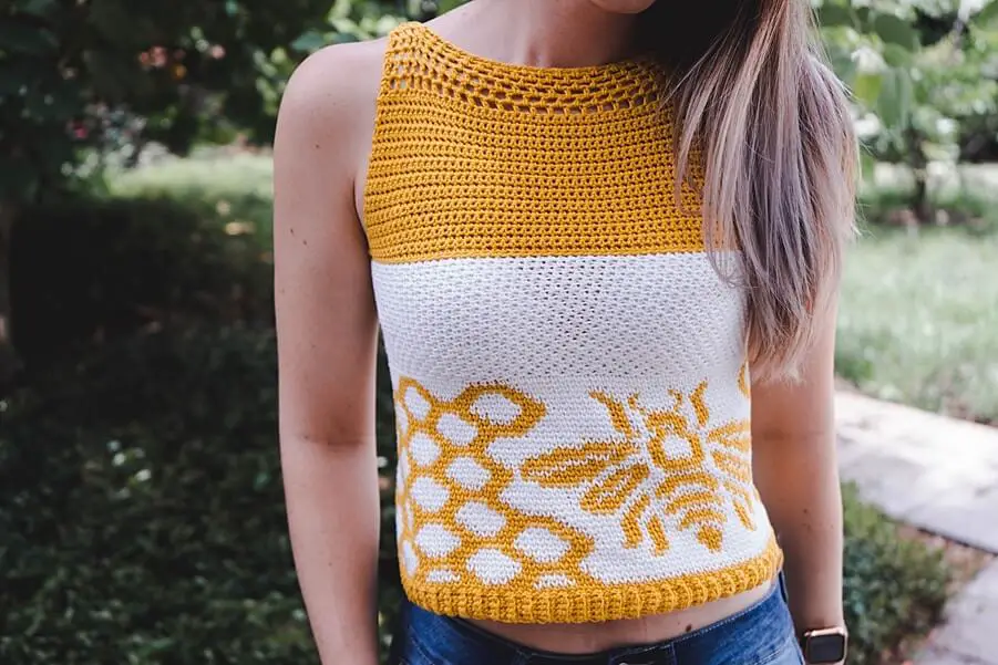 Queen Bee Crochet Top easy sleeveless crochet summer top pattern 