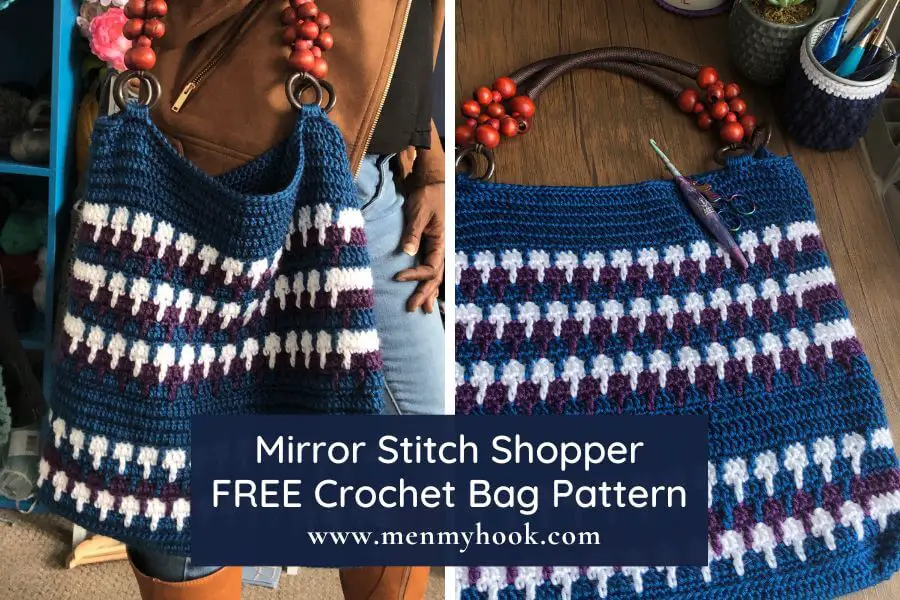 Easy crochet shopper tote bag pattern Mirror Stitch Shopper