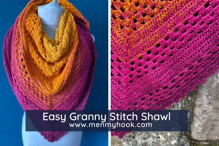 Bellatrix easy granny stitch triangle shawl crochet pattern 