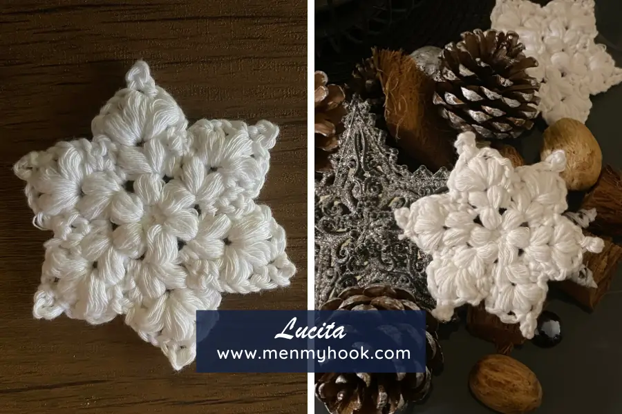 Lucita 6 point puff stitch star free crochet pattern 